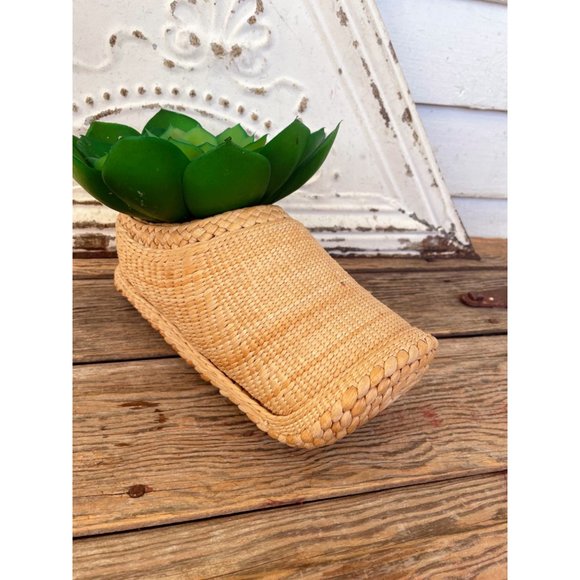 Vintage 1970s Woven Grass Shoe Planter Boho - Picture 6 of 10